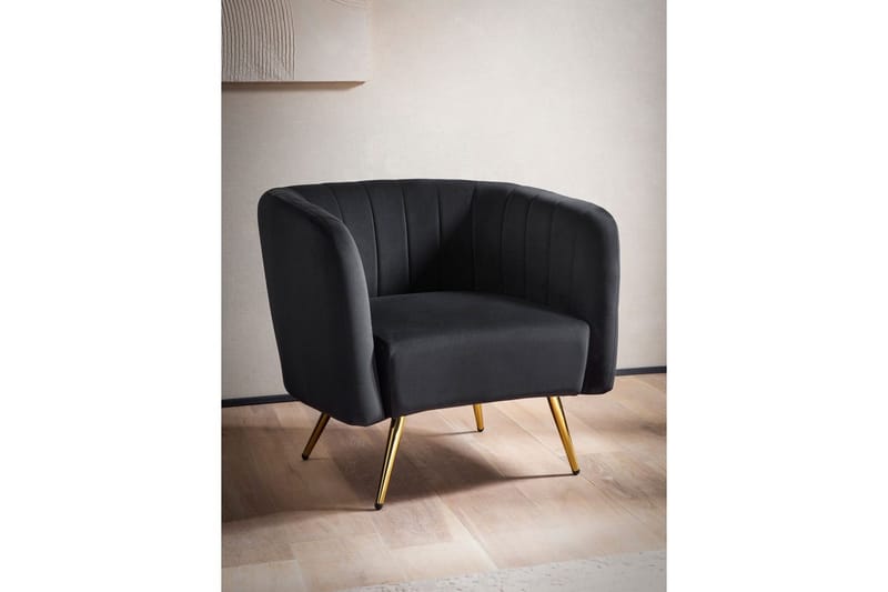 Lounge & Cocktail Stol Wohnling Fløyelslett trukket med gullfargede metallben, industriell stil - Møbler - Stoler - Spisestuestoler & kjøkkenstoler