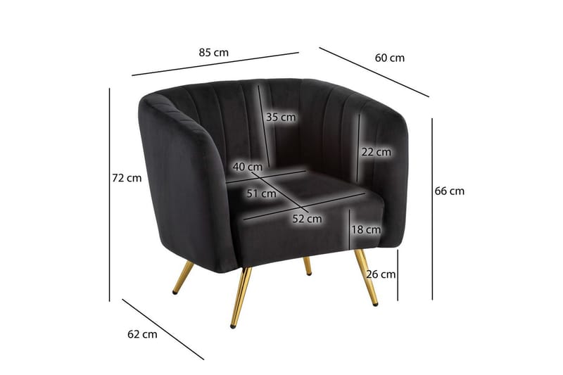 Lounge & Cocktail Stol Wohnling Fløyelslett trukket med gullfargede metallben, industriell stil - Møbler - Stoler - Spisestuestoler & kjøkkenstoler