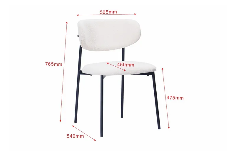 Lucy Spisestol - Hvit bouclé / Metallben svart - Møbler - Stoler - Spisestuestoler & kjøkkenstoler
