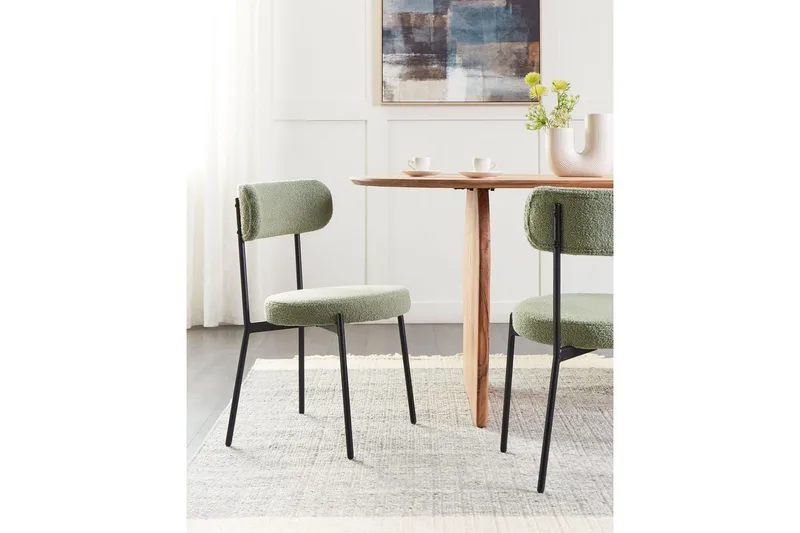 Matsalsstol Beliani Allison set om 2 Beige-Svart Light green - Møbler - Stoler - Spisestuestoler & kjøkkenstoler