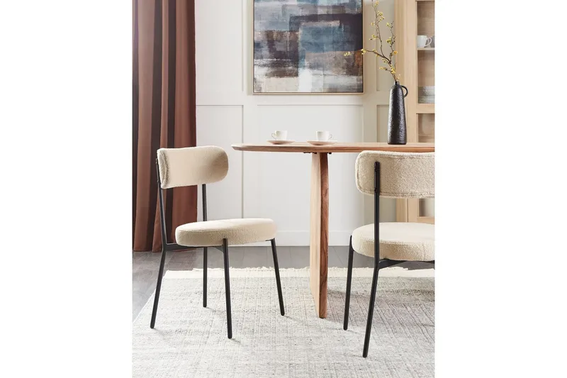 Matsalsstol Beliani Allison set om 2 Beige-Svart Ljusbeige - Møbler - Stoler - Spisestuestoler & kjøkkenstoler