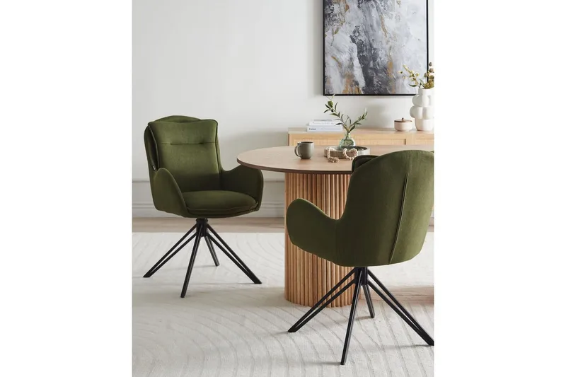 Matsalsstol Beliani Avelar set om 2 Beige-Svart Dark green - Møbler - Stoler - Spisestuestoler & kjøkkenstoler