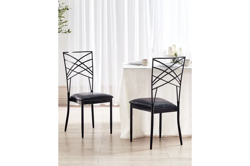 Matsalsstol Beliani Girard set om 2 Guld-Vit Black - Møbler - Stoler - Spisestuestoler & kjøkkenstoler