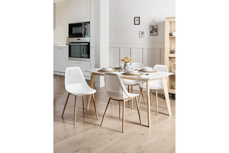 Matsalsstol Beliani Hazelton set om 4 Beige-Ljust Trä White - Møbler - Stoler - Spisestuestoler & kjøkkenstoler