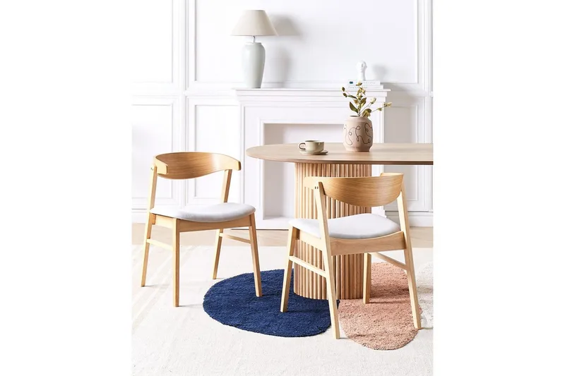 Matsalsstol Beliani Lilly set om 2 Beige-Mörkt Trä Light grey - Møbler - Stoler - Spisestuestoler & kjøkkenstoler