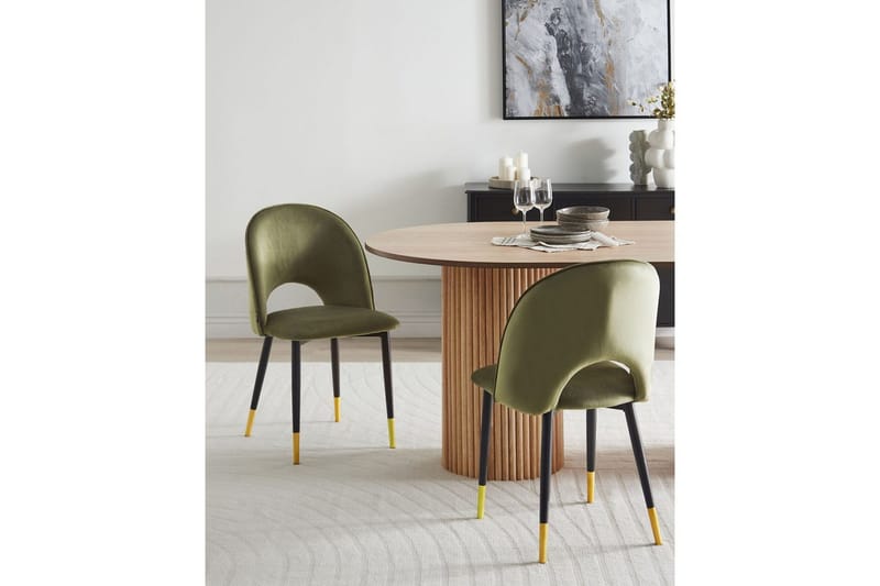 Matsalsstol Beliani Magalia set om 2 Beige-Svart-Guld Olive green - Møbler - Stoler - Spisestuestoler & kjøkkenstoler