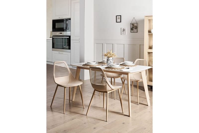 Matsalsstol Beliani Montello set om 4 Beige-Ljust Trä Beige - Møbler - Stoler - Spisestuestoler & kjøkkenstoler
