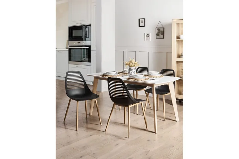 Matsalsstol Beliani Montello set om 4 Beige-Ljust Trä Black - Møbler - Stoler - Spisestuestoler & kjøkkenstoler