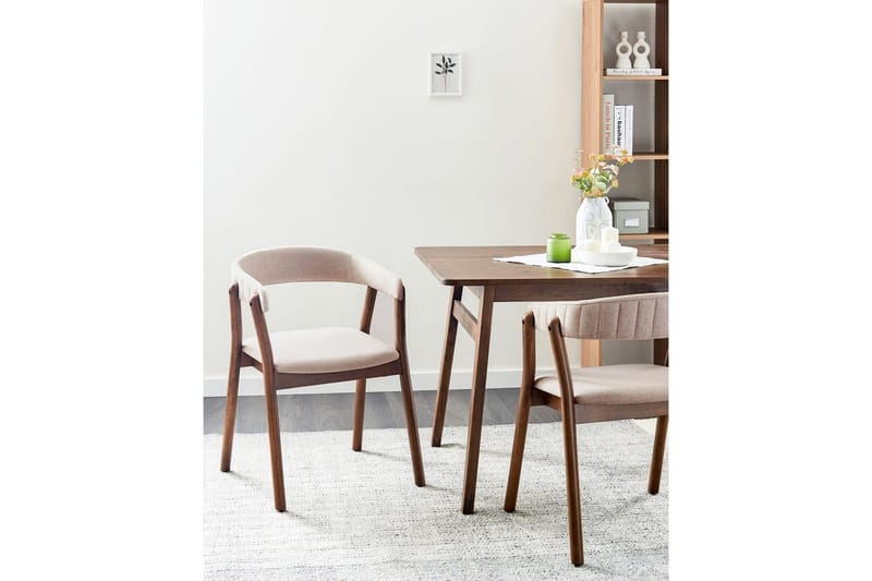 Matsalsstol Beliani Mylo set om 2 Beige-Mörkt Trä Beige - Møbler - Stoler - Spisestuestoler & kjøkkenstoler