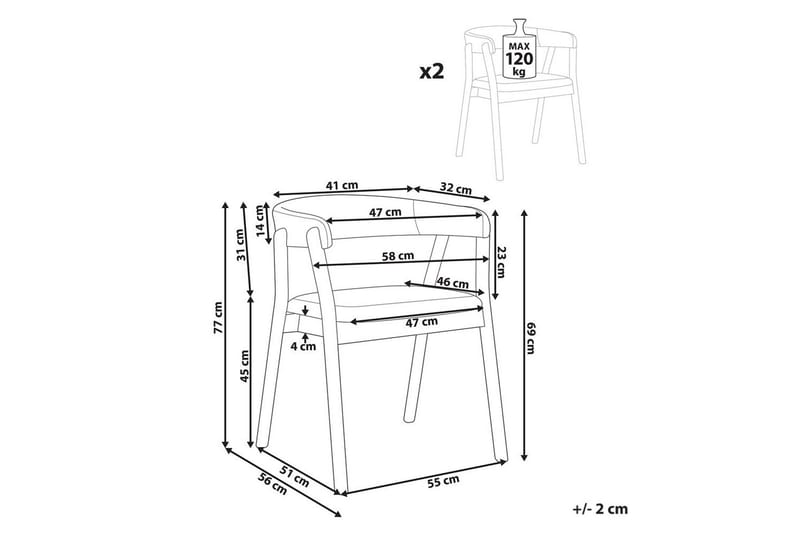 Matsalsstol Beliani Mylo set om 2 Beige-Mörkt Trä Light grey - Møbler - Stoler - Spisestuestoler & kjøkkenstoler