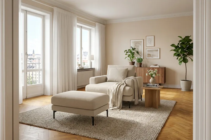 Menard Premium lenestol i stoff - Beige - Møbler - Stoler - Lenestoler