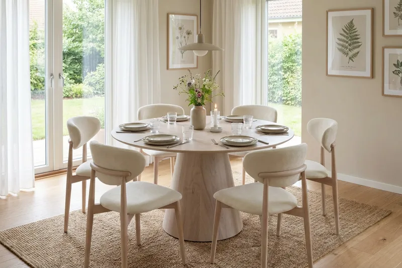 Molly spisestol i tre med stoffsete - Whitewash/Beige - Møbler - Stoler - Spisestuestoler & kjøkkenstoler