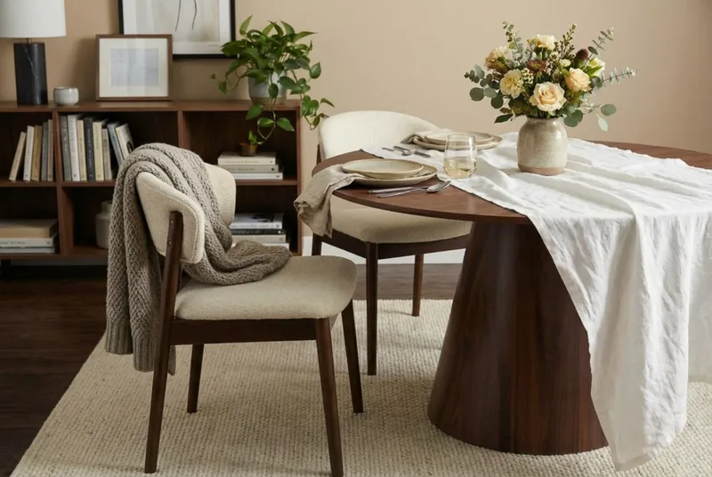 Nala Spisestol i Tre med Stoffsete - Valnøtt/Greige - Møbler - Stoler - Spisestuestoler & kjøkkenstoler