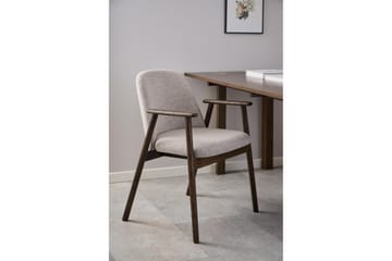 Reciclar Spisestol i bouclé med armlener i eik - Mørk brun/Greige - Møbler - Stoler - Spisestuestoler & kjøkkenstoler