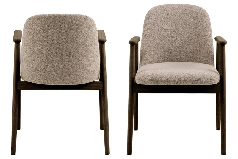 Reciclar Spisestol i bouclé med armlener i eik - Mørk brun/Greige - Møbler - Stoler - Spisestuestoler & kjøkkenstoler
