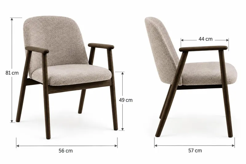 Reciclar spisestol i bouclé med armlener i eik - Mørkebrun/greige - Møbler - Stoler - Spisestuestoler & kjøkkenstoler