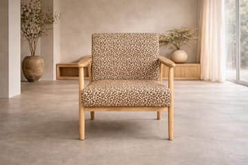 Runbert Retro Lenestol i Chenille med Armlene og Trestativ - Brun - Møbler - Stoler - Lenestoler