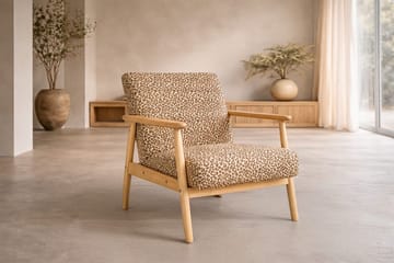 Runbert Retro Lenestol i Chenille med Armlene og Trestativ - Brun - Møbler - Stoler - Lenestoler