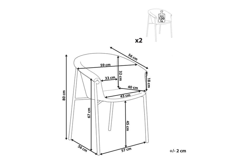 Sett med 2 spisestoler Ames - Grå, svart - Møbler - Stoler - Spisestuestoler & kjøkkenstoler