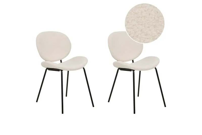 Sett med 2 spisestoler Luana, Hvit, Svart/Bouclé