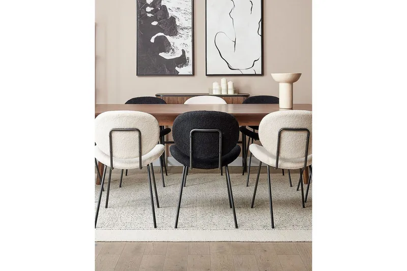 Sett med 2 spisestoler Luana - Hvit, Svart/Bouclé - Møbler - Stoler - Spisestuestoler & kjøkkenstoler