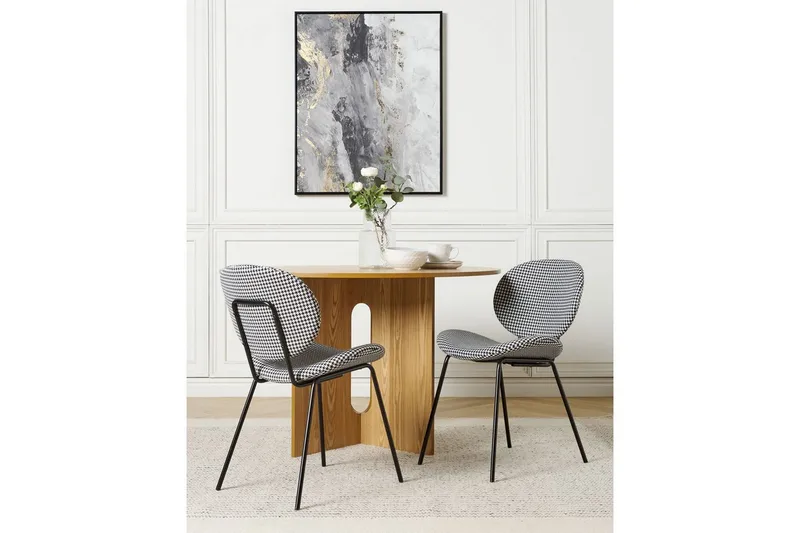 Sett med 2 spisestoler Luana - Svart, Hvit/Polyester - Møbler - Stoler - Spisestuestoler & kjøkkenstoler
