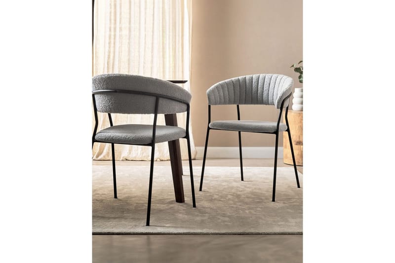 Sett med 2 spisestoler Mariposa - Grå, svart/Bouclé - Møbler - Stoler - Spisestuestoler & kjøkkenstoler