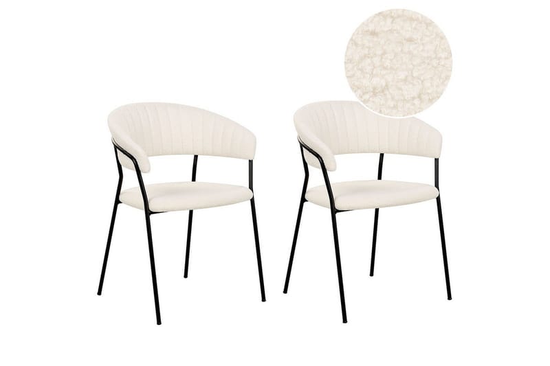 Sett med 2 spisestoler Mariposa, Hvit, Svart/Bouclé