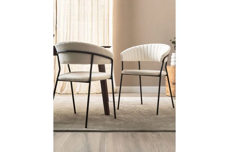 Sett med 2 spisestoler Mariposa - Hvit, Svart/Bouclé - Møbler - Stoler - Spisestuestoler & kjøkkenstoler