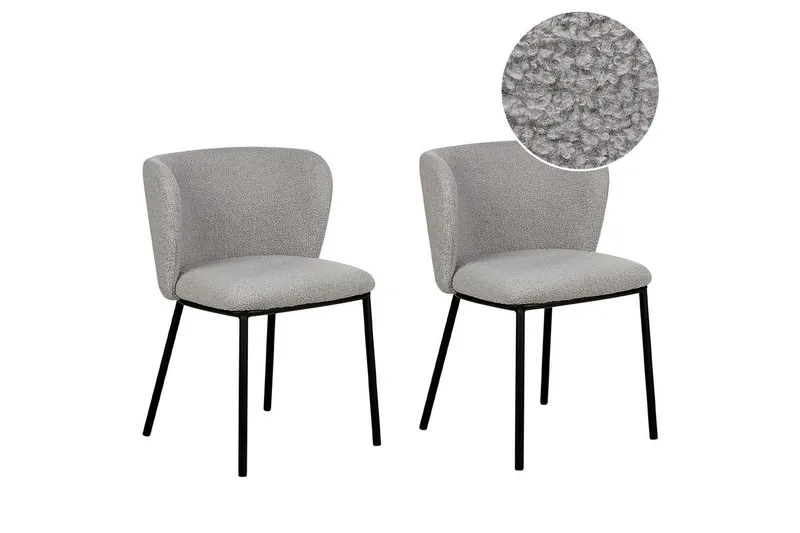 Sett med 2 spisestoler Mina, Grå, svart/Bouclé