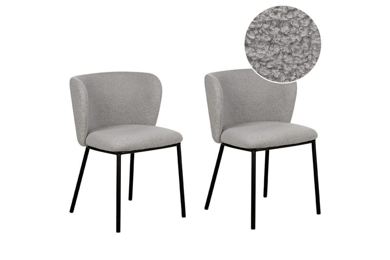 Sett med 2 spisestoler Mina, Grå, svart/Bouclé