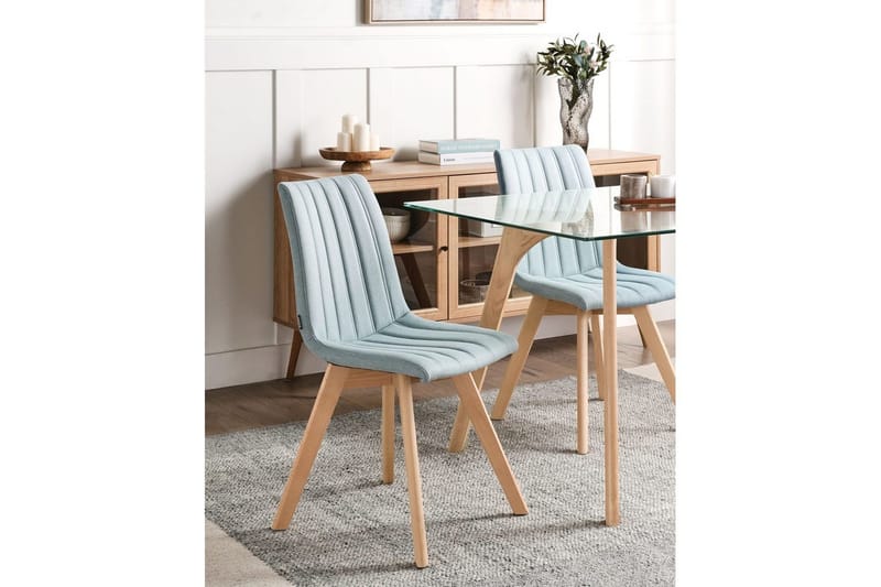 Sett med 2 spisestuestoler Calgary - Blått, lyst tre - Møbler - Stoler - Spisestuestoler & kjøkkenstoler