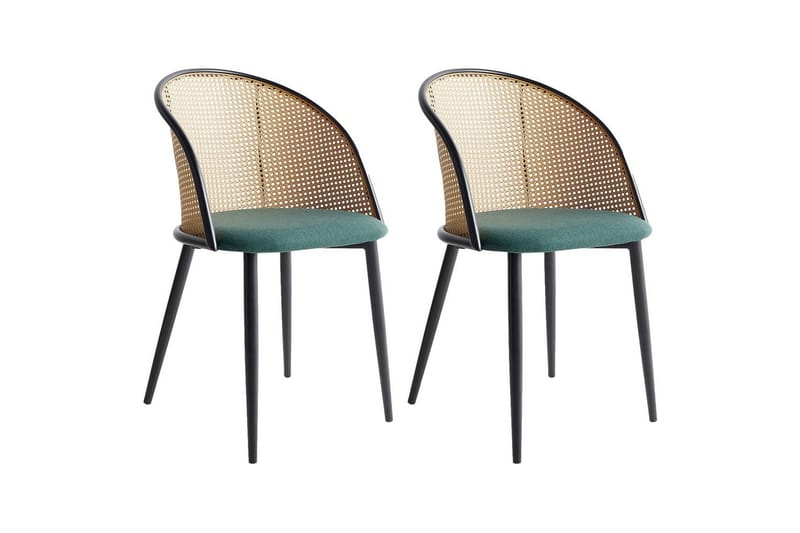 Sett med 2 spisestuestoler Cornell, Grønn, svart, lyst tre