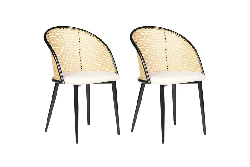 Sett med 2 spisestuestoler Cornell, Svart, beige, lyst tre