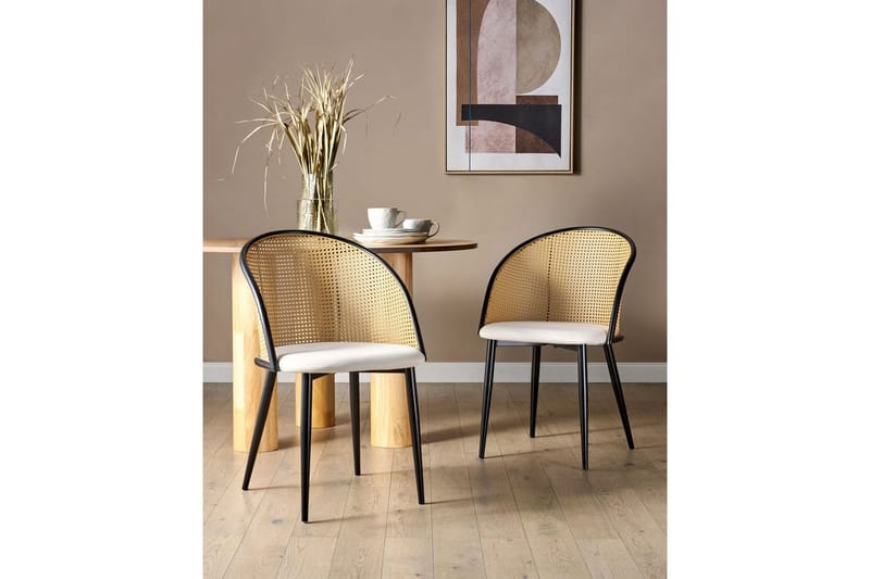 Sett med 2 spisestuestoler Cornell - Svart, beige, lyst tre - Møbler - Stoler - Spisestuestoler & kjøkkenstoler