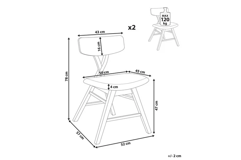 Sett med 2 spisestuestoler Leland - Brun, grå - Møbler - Stoler - Spisestuestoler & kjøkkenstoler