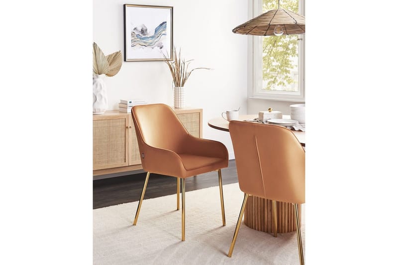 Sett med 2 spisestuestoler Loverna - Oransje, gull/Fløyel - Møbler - Stoler - Spisestuestoler & kjøkkenstoler