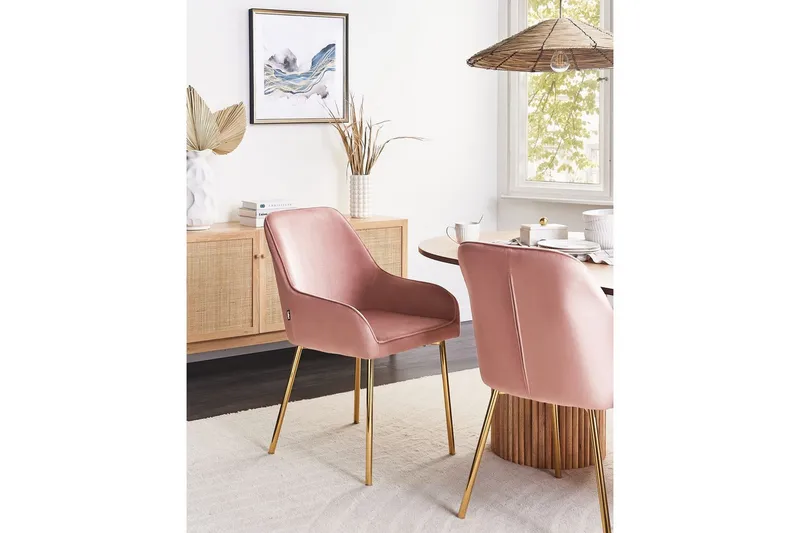 Sett med 2 spisestuestoler Loverna - Rosa, Gull/Fløyel, Rosa, gull/fløyel, Rosa, gull/Sateng - Møbler - Stoler - Spisestuestoler & kjøkkenstoler