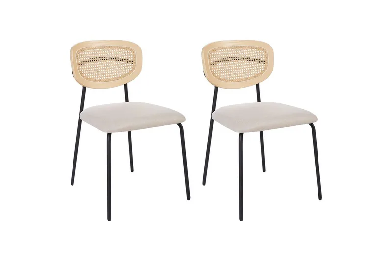 Sett med 2 spisestuestoler Mayetta, Natur, beige, svart