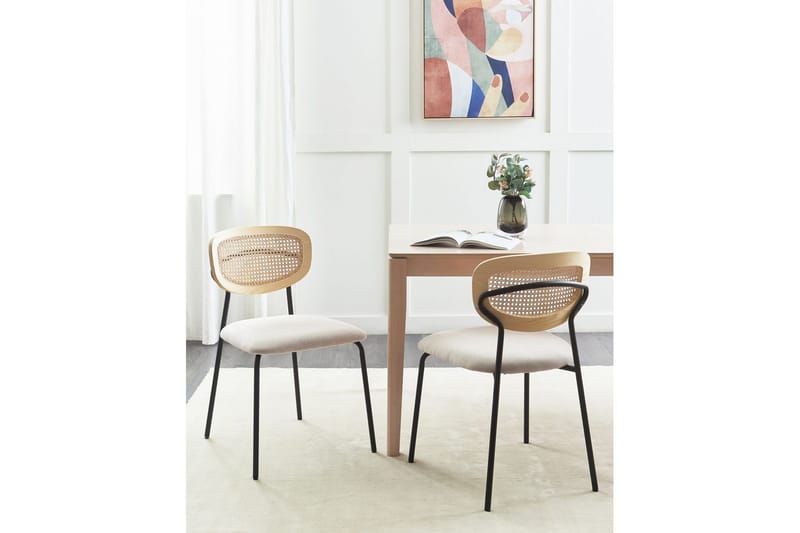 Sett med 2 spisestuestoler Mayetta - Natur, beige, svart - Møbler - Stoler - Spisestuestoler & kjøkkenstoler