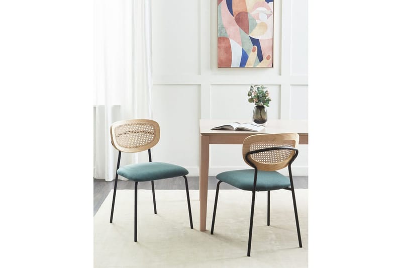 Sett med 2 spisestuestoler Mayetta - Natur, blå, svart - Møbler - Stoler - Spisestuestoler & kjøkkenstoler