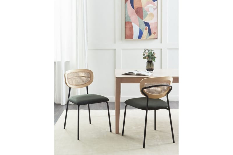 Sett med 2 spisestuestoler Mayetta - Natur, grønn, svart - Møbler - Stoler - Spisestuestoler & kjøkkenstoler