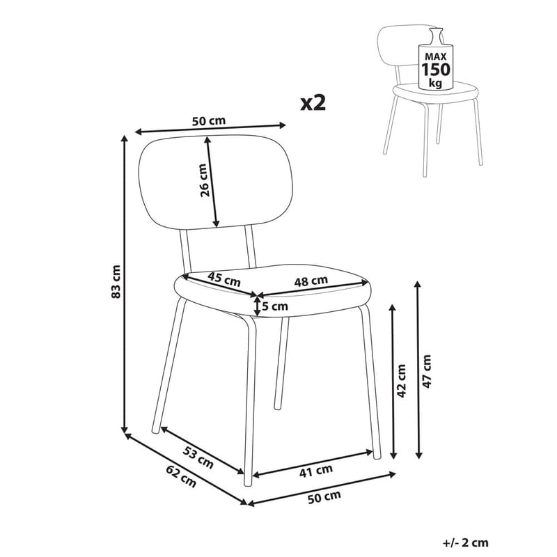 Spisestol Adair 2-pakning - Beige, svart - Møbler - Stoler - Spisestuestoler & kjøkkenstoler