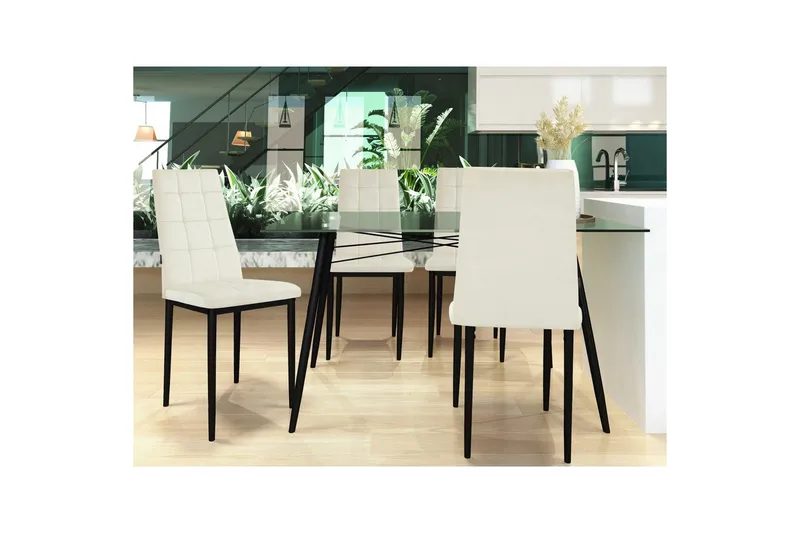 Spisestol Becca sett med 4 Fløyel/metall, Krem - Fløyel/metall, Krem - Møbler - Stoler - Spisestuestoler & kjøkkenstoler