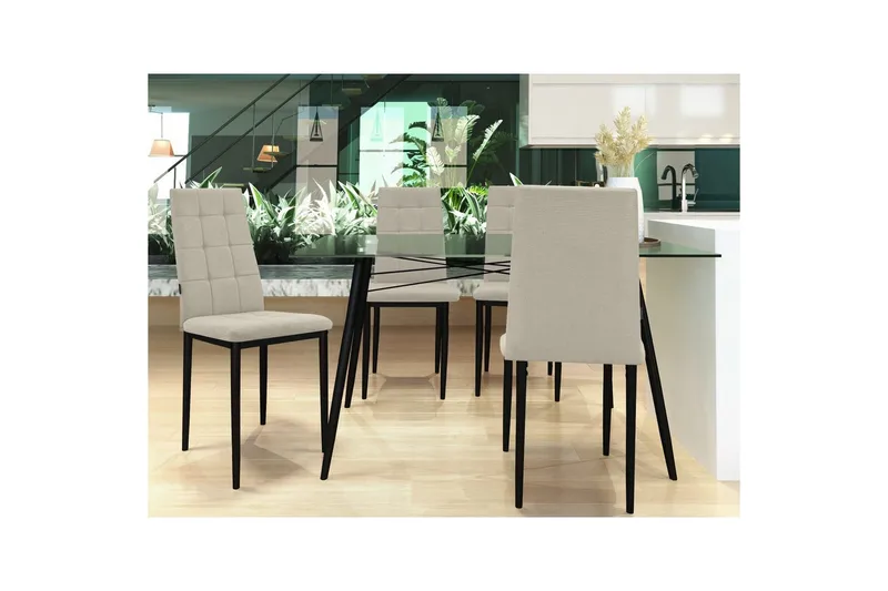 Spisestol Becca sett med 4 Stoff/metall, Krem - Stoff/metall, Krem - Møbler - Stoler - Spisestuestoler & kjøkkenstoler