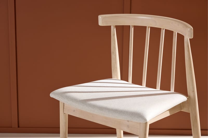 Spisestol uten armlener Peach Flora spisestol - Whitewash-ben / Beige stoff Hvitvasket - Møbler - Stoler - Spisestuestoler & kjøkkenstoler