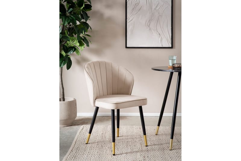 Spisestuestol Wohnling fløyelstrukket med metallben, moderne loftstil Beige - Beige - Møbler - Stoler - Spisestuestoler & kjøkkenstoler