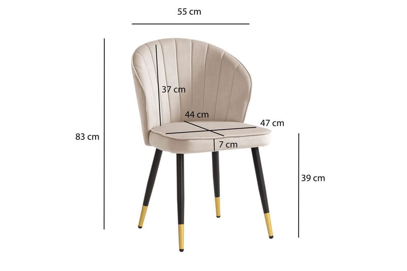Spisestuestol Wohnling fløyelstrukket med metallben, moderne loftstil Beige - Beige - Møbler - Stoler - Spisestuestoler & kjøkkenstoler