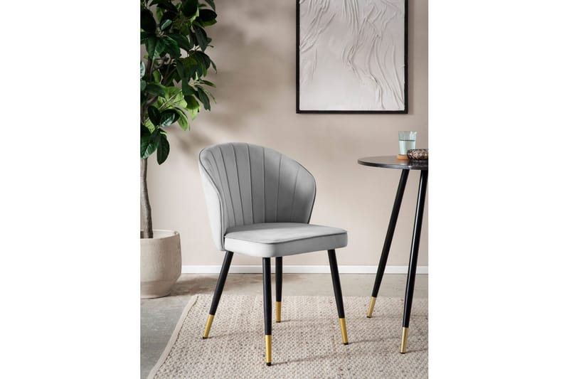 Spisestuestol Wohnling fløyelstrukket med metallben, moderne loftstil Grå - Grå - Møbler - Stoler - Spisestuestoler & kjøkkenstoler