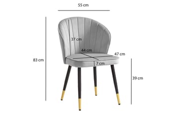 Spisestuestol Wohnling fløyelstrukket med metallben, moderne loftstil Grå - Grå - Møbler - Stoler - Spisestuestoler & kjøkkenstoler